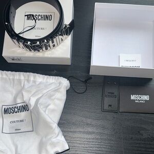 Moschino Glossy Black Logo Belt